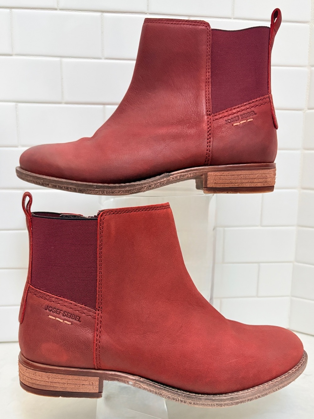Josef Seibel Sienna 08 Bordo Red Leather Chelsea Ankle Boot EU 38 US 7- 7.5 EUC